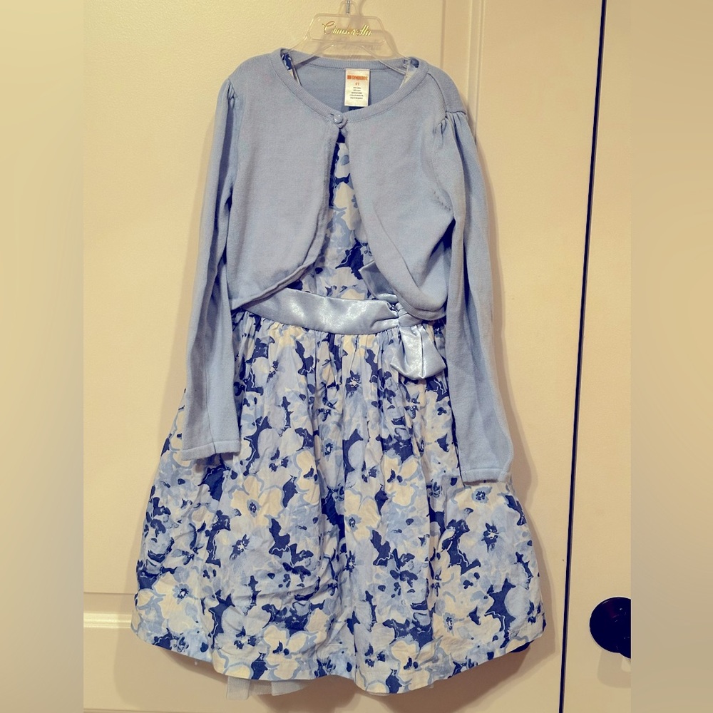 Gymboree Girls Floral Dress with Cardigan Size 5T Blue